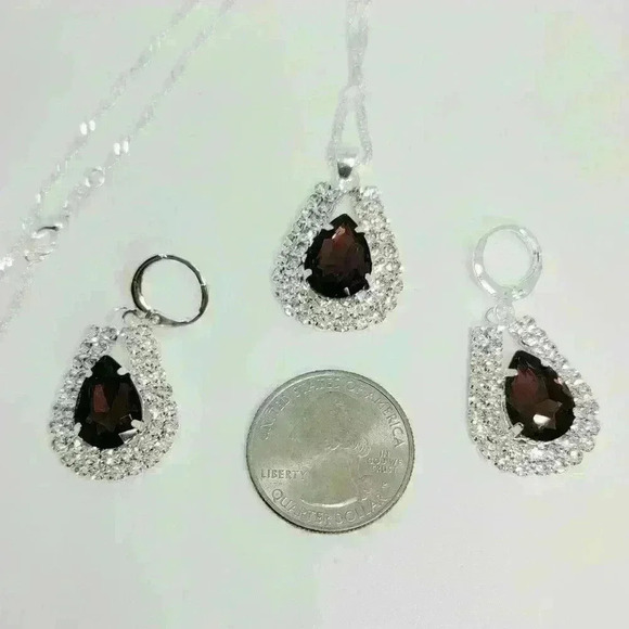 NWOT Sparkly Stamped 925S Silver Necklace and Earrings Set w/Gift Box - Picture 7 of 8